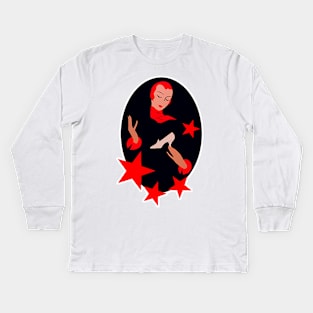 Red-haired girl with pink shoes Kids Long Sleeve T-Shirt